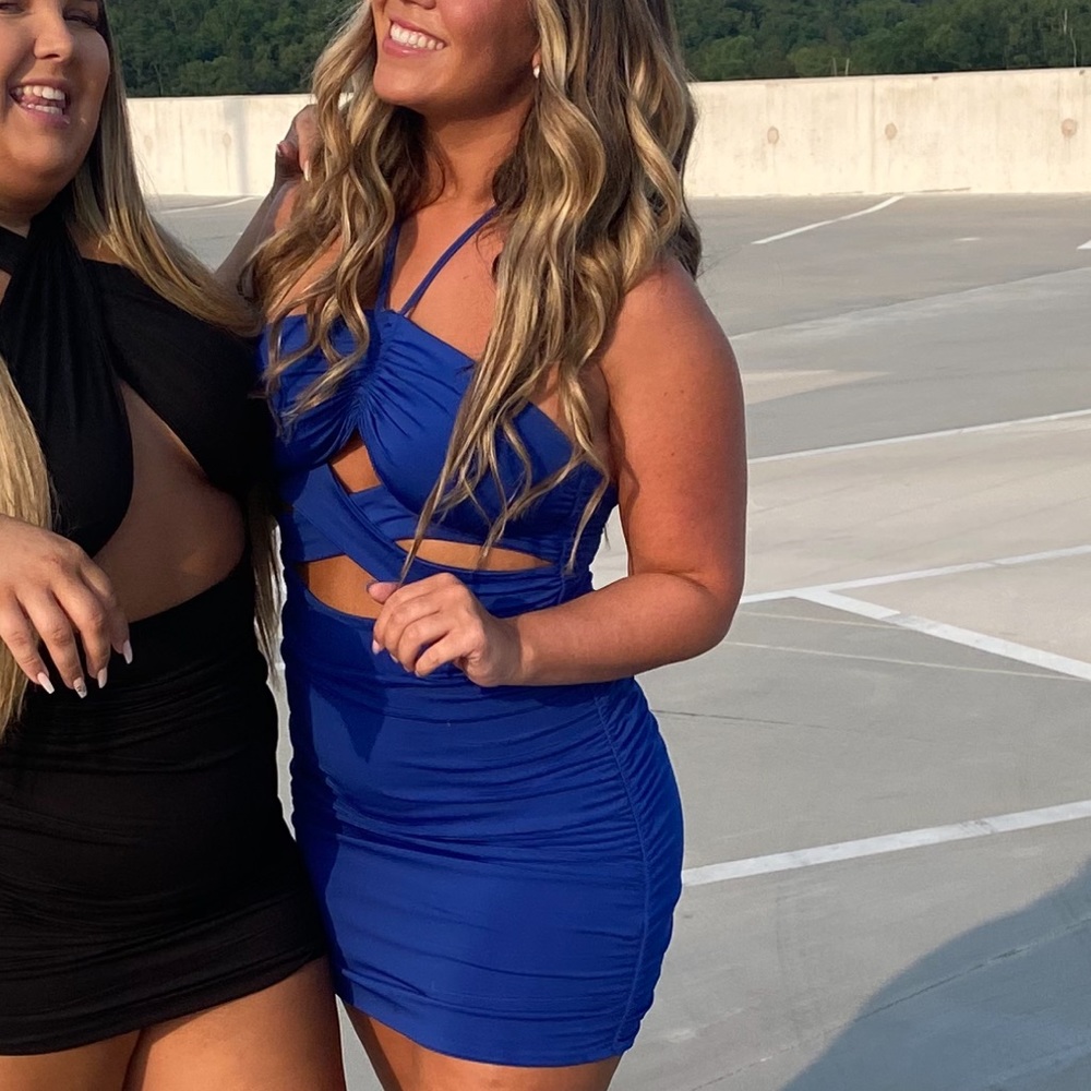 Royal blue cut out bodycon dress